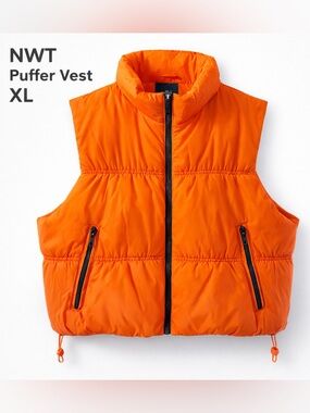 Wild Fable Orange Puffer Vest NWT XL Cropped Zip Front